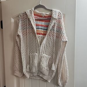 POL Chic Cream Open-Knit Hooded Cardigan